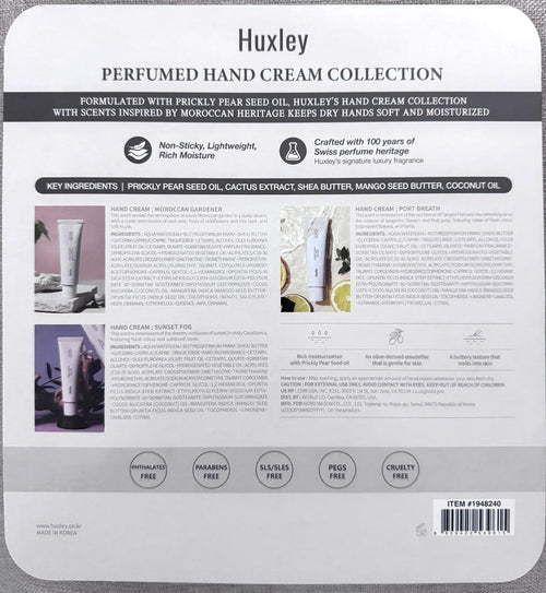 Huxley Perfumed Hand Cream Collection Set (3 x 30ml) – Moroccan Gardener, Port Breath & Sunset Fog